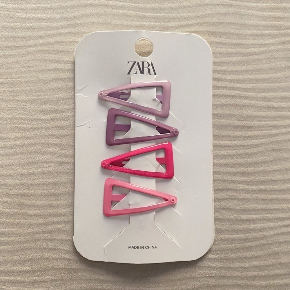 NEW ZARA Kid girls Triangle Hair Clips Light Pink, Hot Pink & Lavender Pack of 4